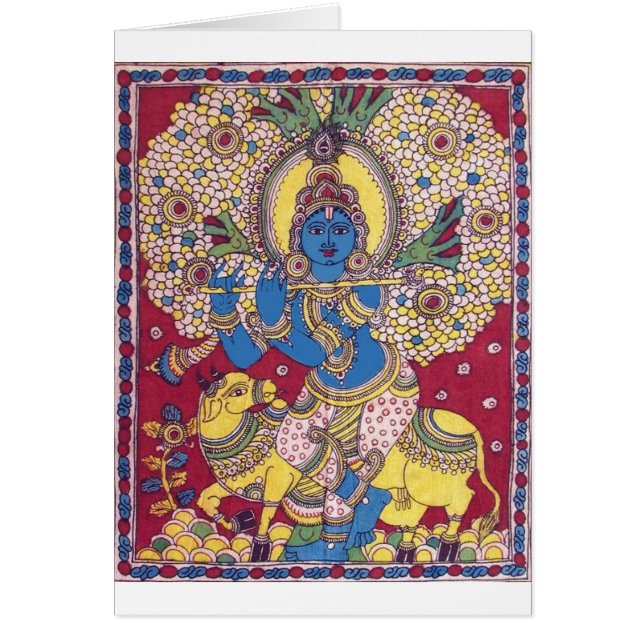 KRISHNA WITH FLUTE KALAMKARI PAINTING (Front)