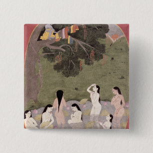Krishna with the Cow Girls' clothes, 15 Cm Square Badge