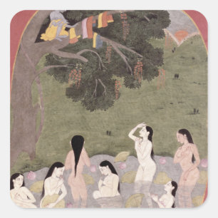 Krishna with the Cow Girls' clothes, Square Sticker