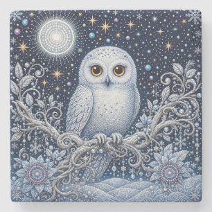 Kristallnacht with Magical Snowy Owl Stone Coaster