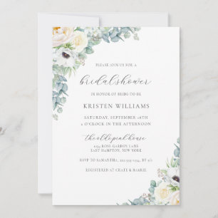 Kristen Boho White Floral & Greenery Bridal Shower Invitation