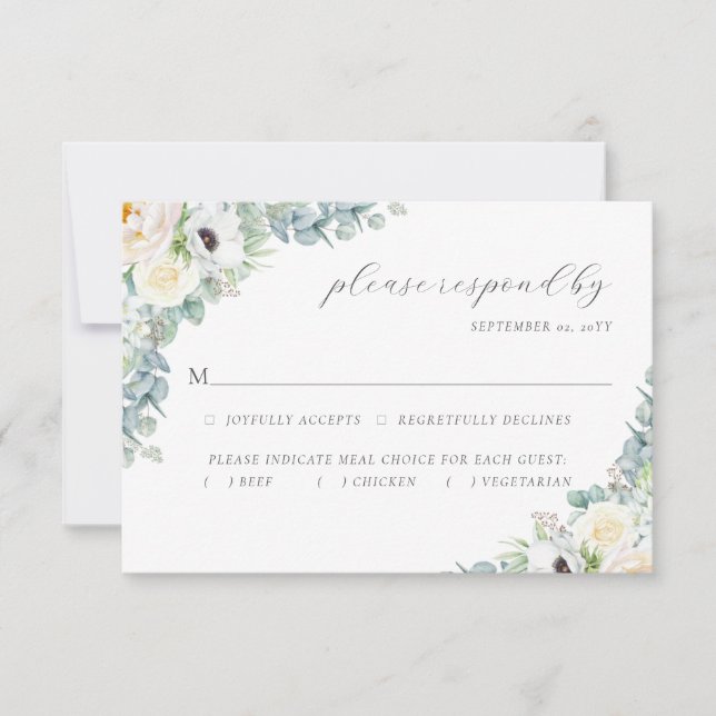 Kristen Elegant Boho Greenery Meal Choice Wedding RSVP Card (Front)