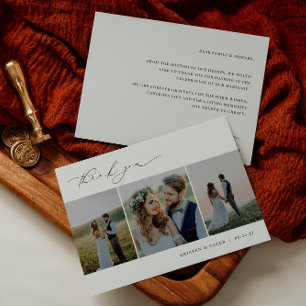 KRISTEN Minimalist 3 Photo Wedding Thank You Card