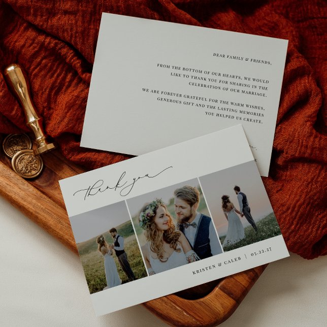 KRISTEN Minimalist 3 Photo Wedding Thank You Card (Creator Uploaded)