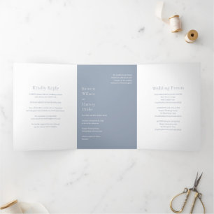 Kristin Dusty Blue Modern Wedding Tri-Fold Invitation