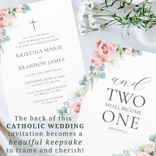 Kristina Pink Floral Modern Catholic Wedding Invitation