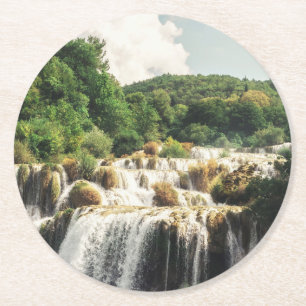Krka National Park - waterfall Skradinski buk Round Paper Coaster