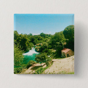 Krka Waterfall, Krka National Park, Croatia 15 Cm Square Badge