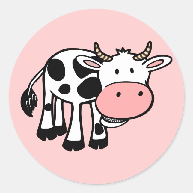 KROWA CUTE BABY COW FARM ANIMALS CARTOON HAPPY LIG CLASSIC ROUND STICKER (Front)
