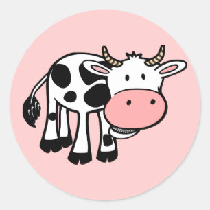 KROWA CUTE BABY COW FARM ANIMALS CARTOON HAPPY LIG CLASSIC ROUND STICKER