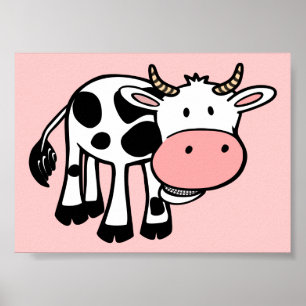 KROWA CUTE BABY COW FARM ANIMALS CARTOON HAPPY LIG POSTER