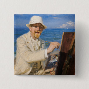 Kroyer - Self-Portrait at Skagen Beach 15 Cm Square Badge