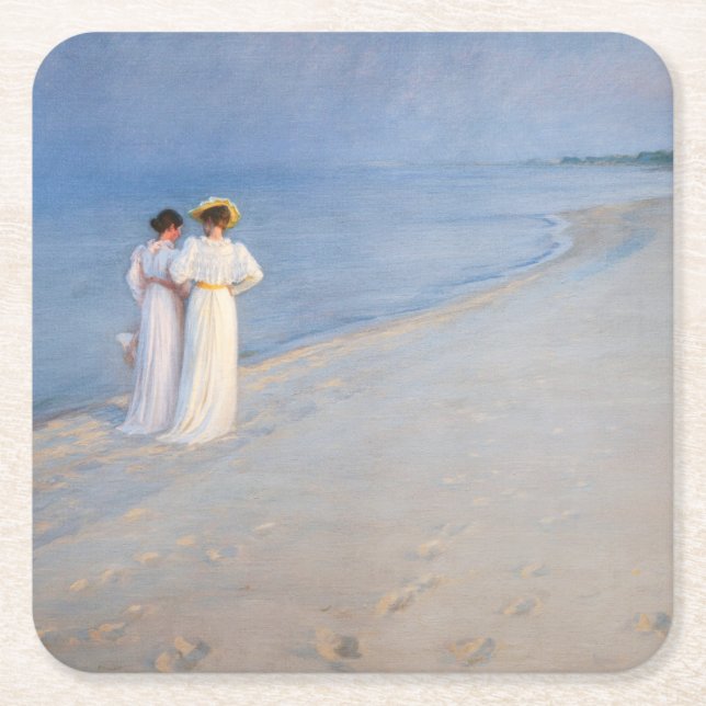 Kroyer - Summer Evening on Skagen Beach Square Paper Coaster (Front)