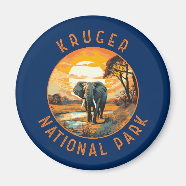 Kruger National Park South Africa Elephant Retro Magnet (Front)