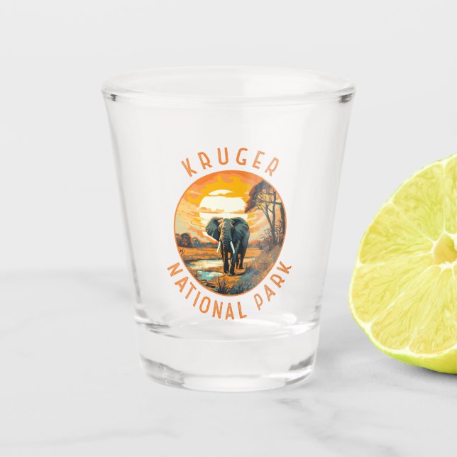 Kruger National Park South Africa Elephant Retro Shot Glass (Front)