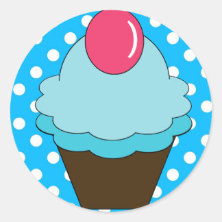 KRW Berry Blue Cupcake with Polka Dots Classic Round Sticker