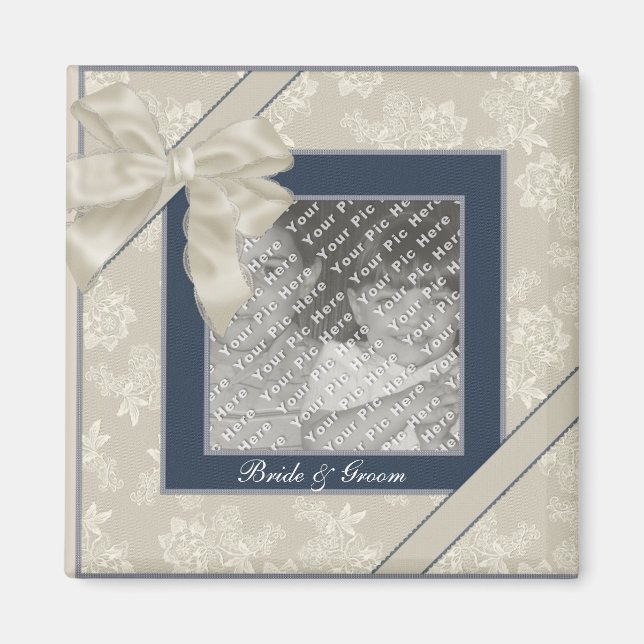 KRW Blue and White Custom Wedding Photo Magnet (Front)