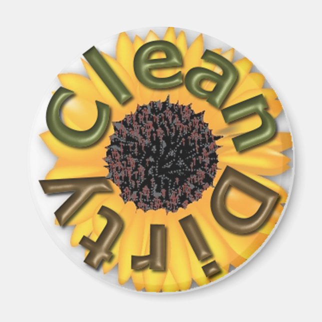 KRW Clean and Dirty 3 inch Sunflower Kitchen Magne Magnet (Front)