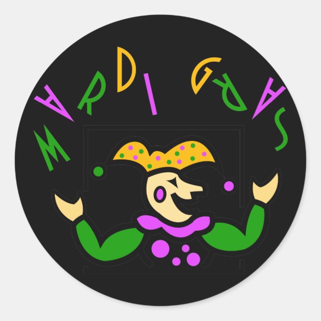 KRW Colourful Mardi Gras Jester Classic Round Sticker (Front)