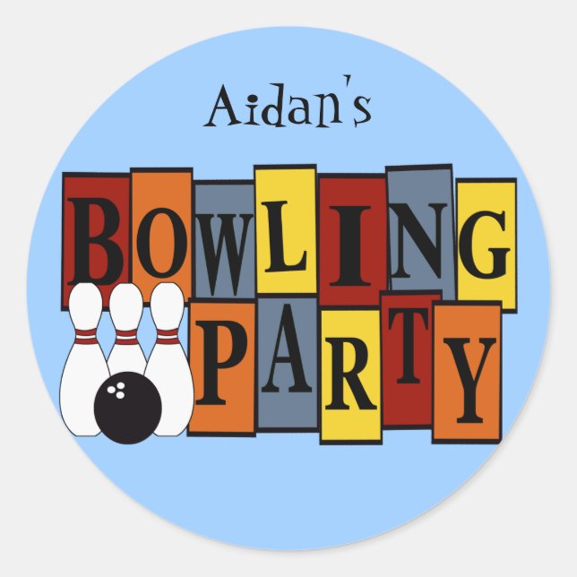 KRW Custom Bowling Birthday Party Classic Round Sticker (Front)