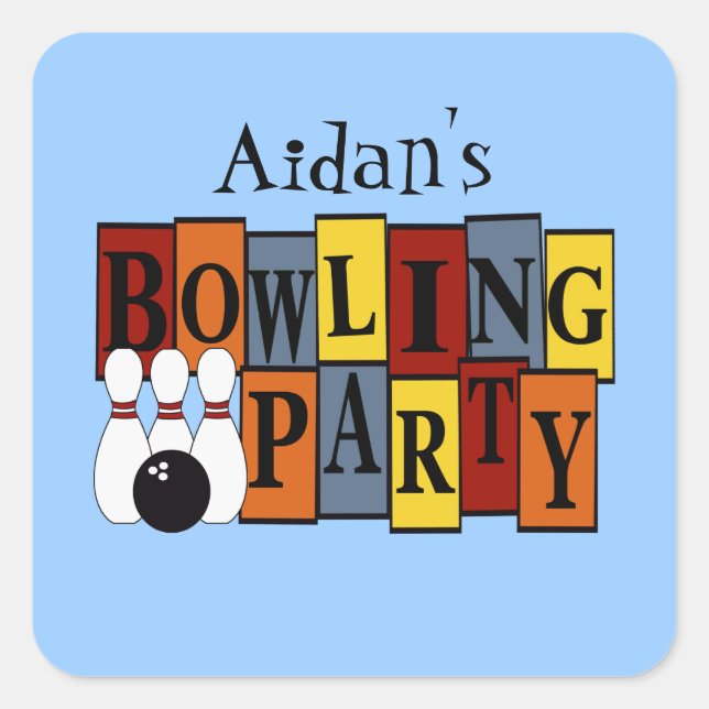KRW Custom Bowling Birthday Party Square Sticker (Front)