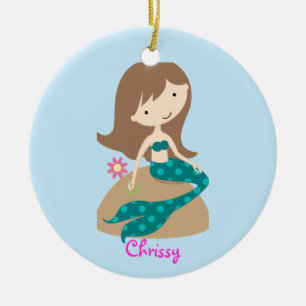 KRW Custom Cute Teal Mermaid Photo Ornament