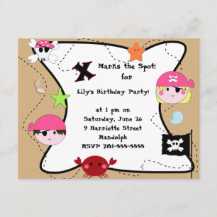 KRW Custom Pink Pirate Birthday Party Invitation