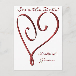 KRW Custom Stylised Red Heart Save the Date Announcement Postcard