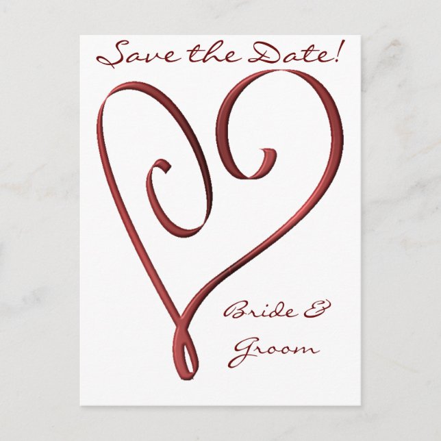 KRW Custom Stylised Red Heart Save the Date Announcement Postcard (Front)
