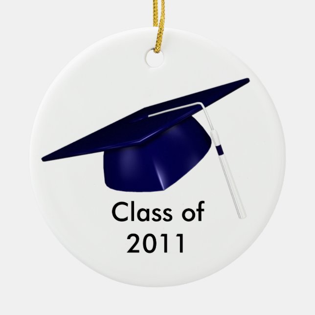 KRW Custom Text Blue Graduation Cap Ornament (Front)