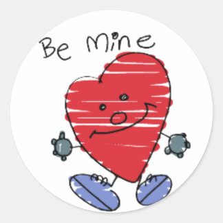 KRW Cute Be Mine Heart Valentine Classic Round Sticker