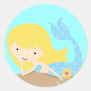 KRW Cute Blue Mermaid Classic Round Sticker