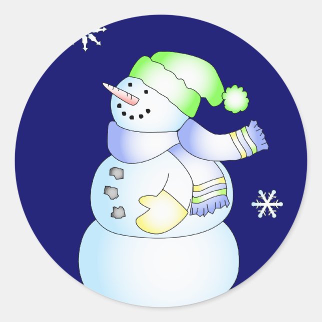 KRW Cute Cartoon Snowman Holiday Classic Round Sticker (Front)