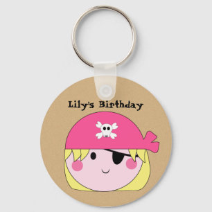 KRW Cute Custom Pink Pirate Birthday Keychain