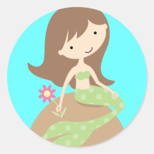 KRW Cute Green Mermaid Classic Round Sticker