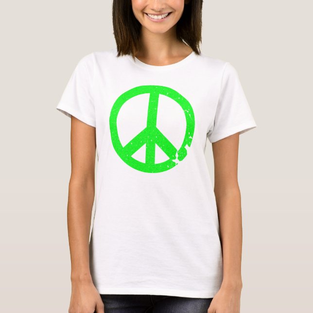 KRW Distressed Neon Green Peace Sign T-Shirt (Front)