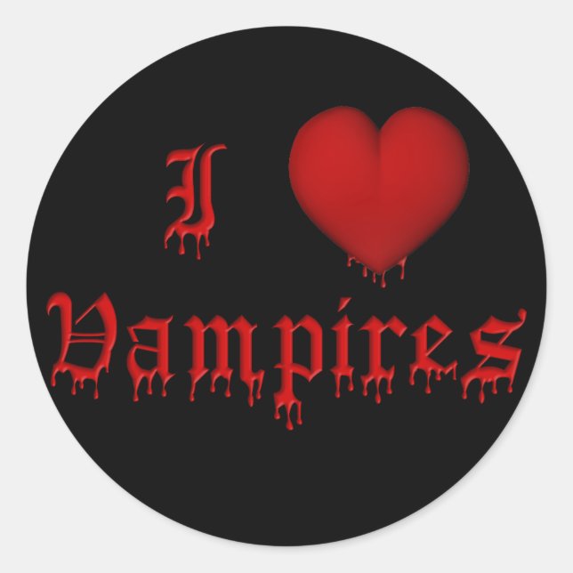 KRW Dripping Blood I Love Vampires Classic Round Sticker (Front)
