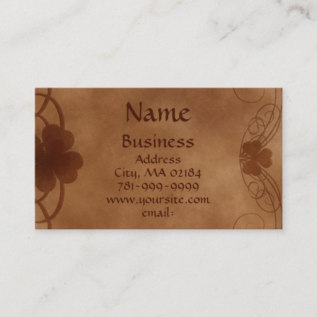 KRW Elegant Celtic Shamrock Parchment Custom Business Card (Front)