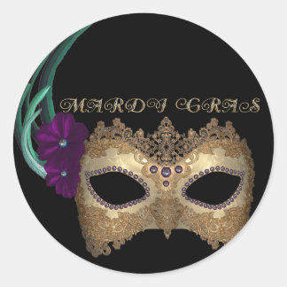 KRW Fancy Mardi Gras Mask Classic Round Sticker