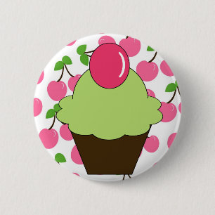 KRW Fun Green Cupcake with Cherries 6 Cm Round Badge