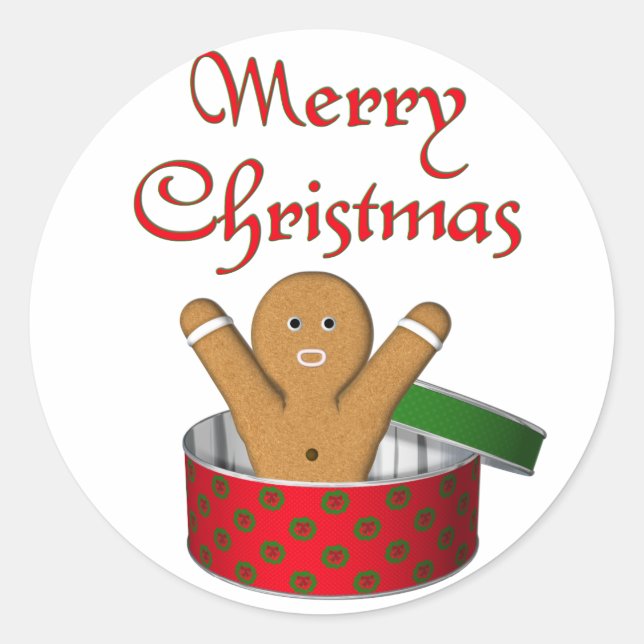 KRW Gingerbread Surprise Christmas Classic Round Sticker (Front)