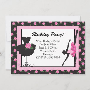 KRW Girls Ballet Rose Birthday Party Invitation