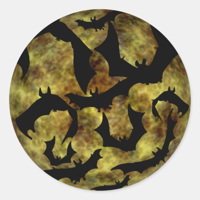 KRW Halloween Swarm of Bats Shadow Classic Round Sticker (Front)