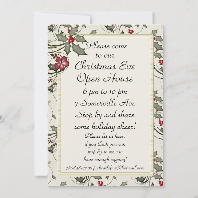 KRW Holly Holiday Custom Party Invitation (Front)