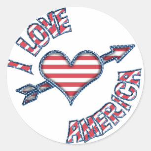 KRW I Love America Heart Stars and Stripes Classic Round Sticker