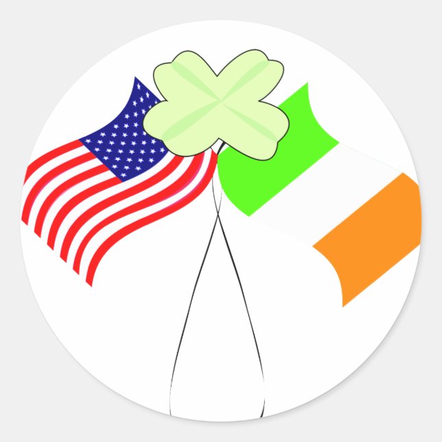 KRW Irish American Flags and Shamrock Classic Round Sticker (Front)