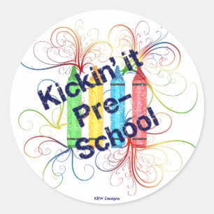 KRW Kickin' It Pre-School Crayons Grunge Classic Round Sticker