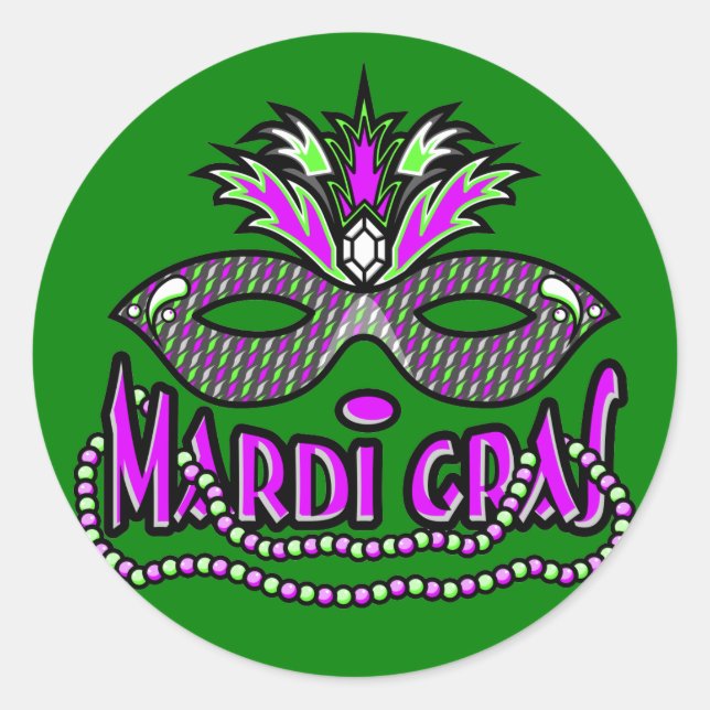 KRW Mardi Gras Mask and Beads Classic Round Sticker (Front)