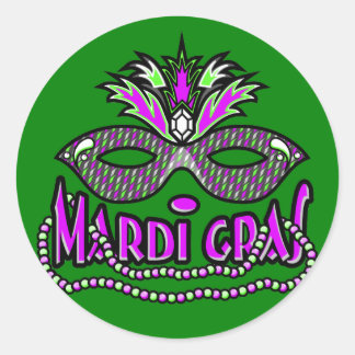 KRW Mardi Gras Mask and Beads Classic Round Sticker