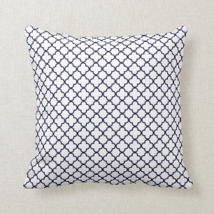 KRW Park Avenue White and Navy Blue Decor Pillow